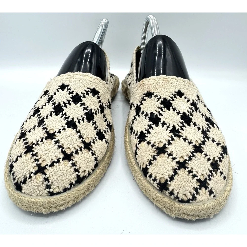 Rocket Dog Crochet Espadrille Flats Womens 7.5 Cream Black Slip On Boho Shoes